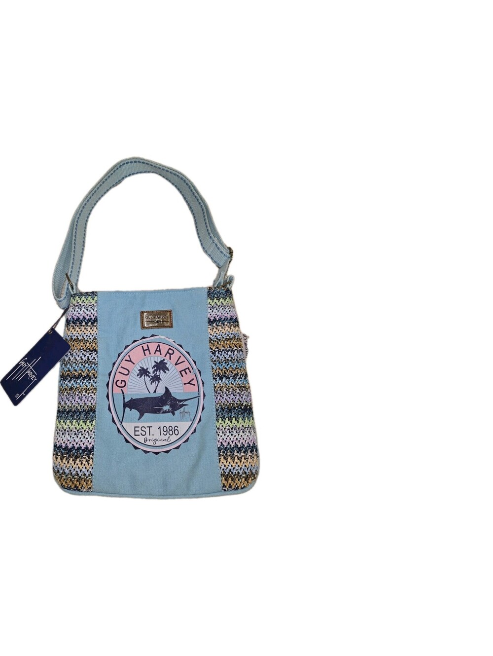 Guy Harvey Blue Marlin Canvas Tote Med Sz NWT Beachy Travel Fishing